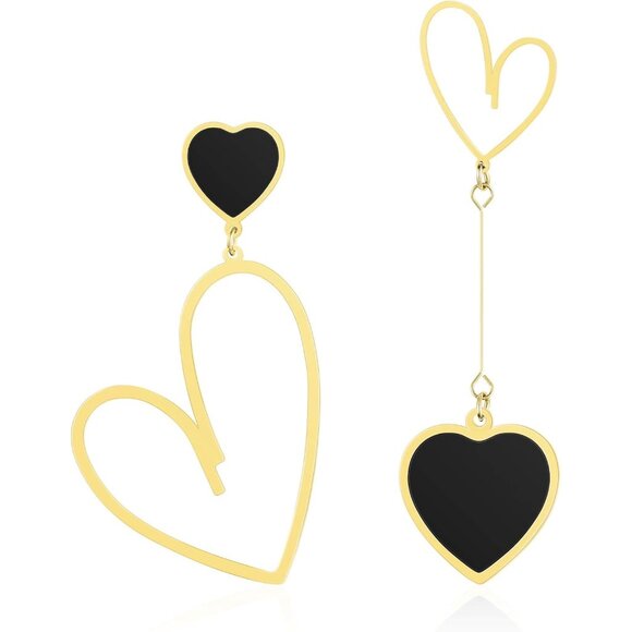 🆕 Women Gold Trendy Heart Dangle Earrings Titanium Stainless Steel Love Jewelry - Picture 1 of 6